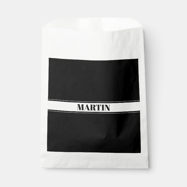 Black & White Custom Name Stripe Favour Bag (Front)