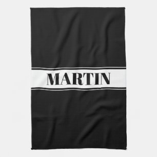 Black & White Custom Name Stripe Kitchen Towel