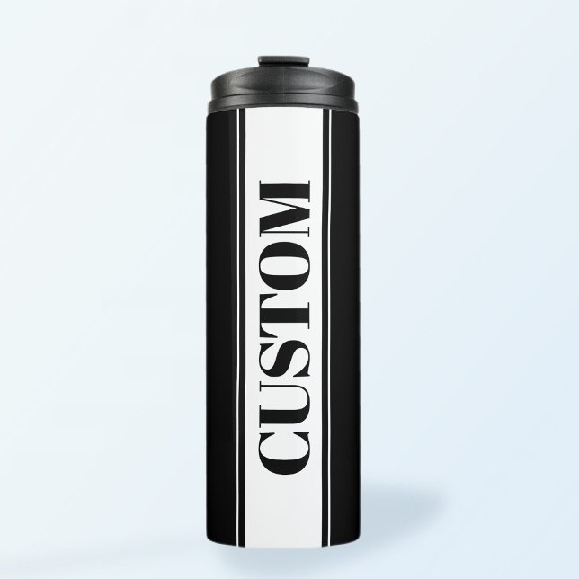 Black & White Custom Name Stripe Thermal Tumbler (Creator Uploaded)