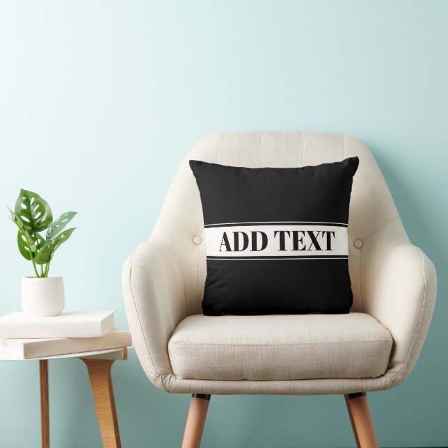 Black & White Custom Name Stripe Throw Pillow (Chair)