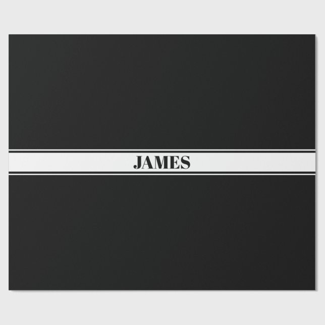 Black & White Custom Name Stripe Wrapping Paper (Flat)