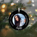 Black white custom photo birthday metal ornament<br><div class="desc">A classic black background. Personalize and add a name,  date,  age and photo.</div>