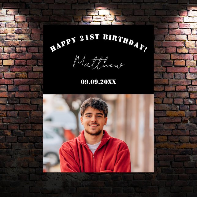 Black white custom photo birthday party welcome poster (Creator Uploaded)