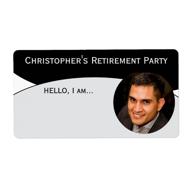 Black & White Custom Photo Event Label Name Tag (Front)