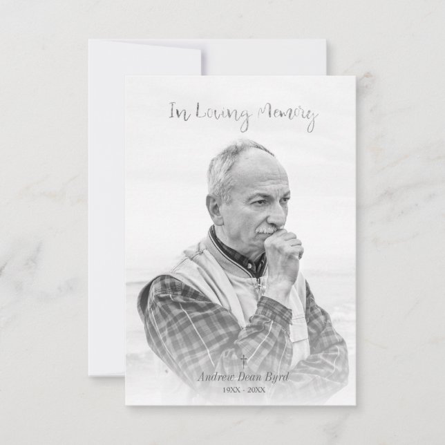 Black & White Custom Photo for Funeral Service Card (Front)