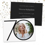 Black White Custom Photo Minimalist 70th Birthday Invitation<br><div class="desc">Black White Custom Photo Minimalist 70th Birthday Invitation. Modern minimalist birthday invitation design,  simple yet classy and elegant. Great for a black & white themed party! This is a customizable template,  if you need some help customizing it simply contact the designer by clicking on the 'Message' button below.</div>