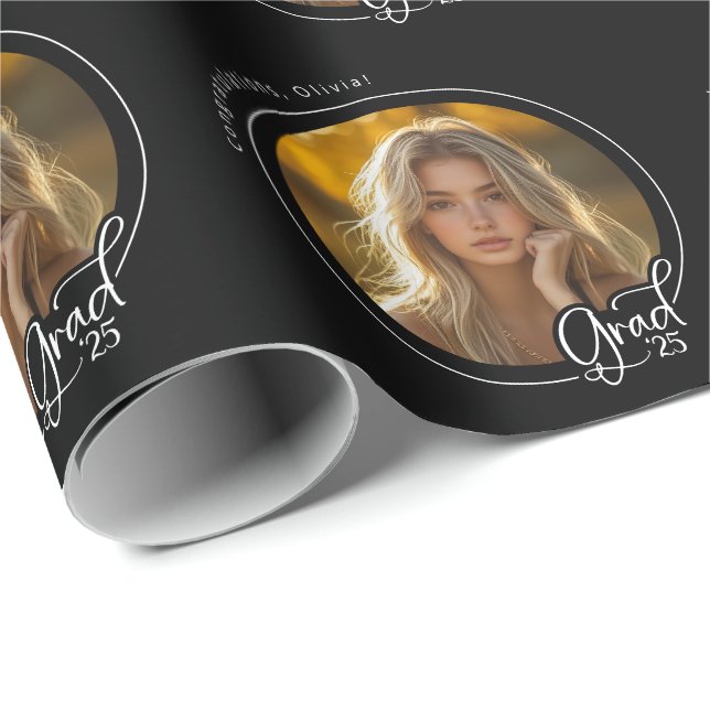 Black White Custom Photo Modern Grad Graduation Wrapping Paper (Roll Corner)