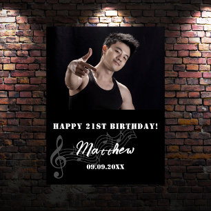 Black white custom photo music birthday welcome poster