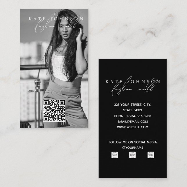 Black & White Custom Photo Portrait Template Business Card (Front/Back)