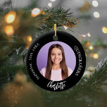 Black white custom photo Quinceanera Ceramic Ornament<br><div class="desc">A classic black background. Personalize and add a name,  date,  age and photo.</div>