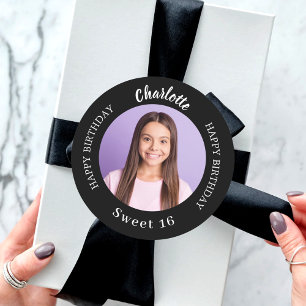 Black white custom photo Sweet 16 Classic Round Sticker