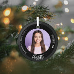 Black white custom photo Sweet 16 Glass Ornament<br><div class="desc">A classic black background. Personalize and add a name,  date,  age and photo.</div>