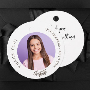 Black white custom photo thank you Quinceanera Favour Tags