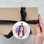 Black white custom photo thank you Sweet 16 Favour Tags<br><div class="desc">A classic white background,  black text. Personalize and add a name,  date and photo.
Back: add your thank you note.</div>