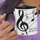 Black & White Custom Text Music Teacher/Student Mug<br><div class="desc">Add a custom message and a name to this modern,  stylish black and white mug with musical notes to create a great gift for a musical instrument or singing teacher or student.</div>