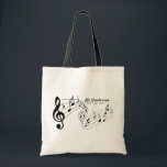 Black & White Custom Text Music Teacher/Student Tote Bag<br><div class="desc">Add a custom message and a name to this modern, stylish black and white tote bag with musical notes to create a great gift for a musical instrument or singing teacher or student.</div>