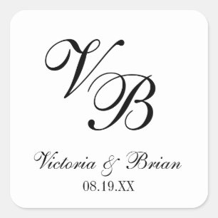 Black   White Custom Wedding Monogram Favor Tag