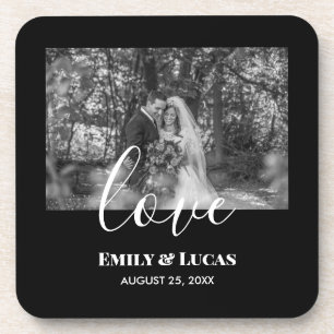 Black White Custom Wedding Photo Simple Elegant Coaster