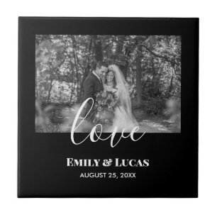 Black White Custom Wedding Photo Simple Elegant Tile