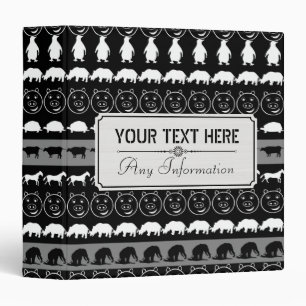 Black White Cute Animals Pattern #2 Binder