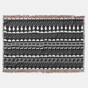 Black White Cute Animals Pattern #2 Throw Blanket