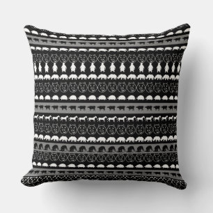 Black White Cute Animals Pattern #2 Throw Pillow