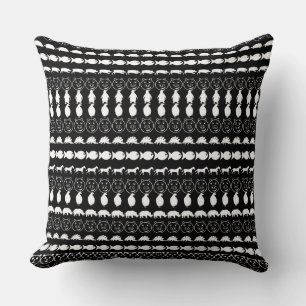 Black White Cute Animals Pattern Throw Pillow