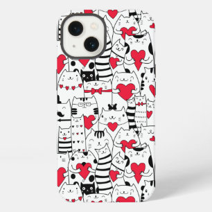 Black White Cute Cat Red Heart iPhone 13 Case