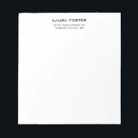 Black & White Cute Elegant Minimalist Style Notepad<br><div class="desc">Represent yourself with this modern,  elegant design. This template can be customized to meet all professional occupations.</div>