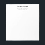 Black & White Cute Elegant Minimalist Style Notepad<br><div class="desc">Represent yourself with this modern, elegant design. This template can be customized to meet all professional occupations.</div>