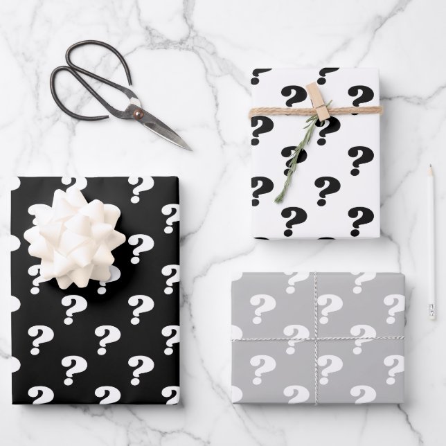 Black & White Cute Gift Wrapper (Question Mark)  Wrapping Paper Sheet (Front)