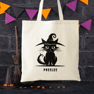 Black & White Cute Halloween Black Cat Kids Tote Bag