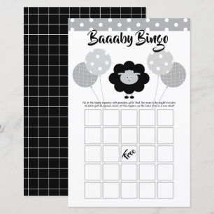 Black White Cute Lamb Baby Shower Bingo Game Card