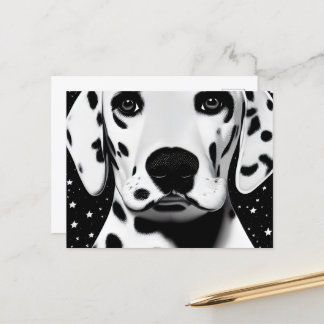 Black & White Cute Retro Dalmatian Puppy Postcard