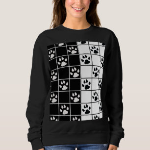 Black White Cute Windowpane Paw Plaid Sweatshirt