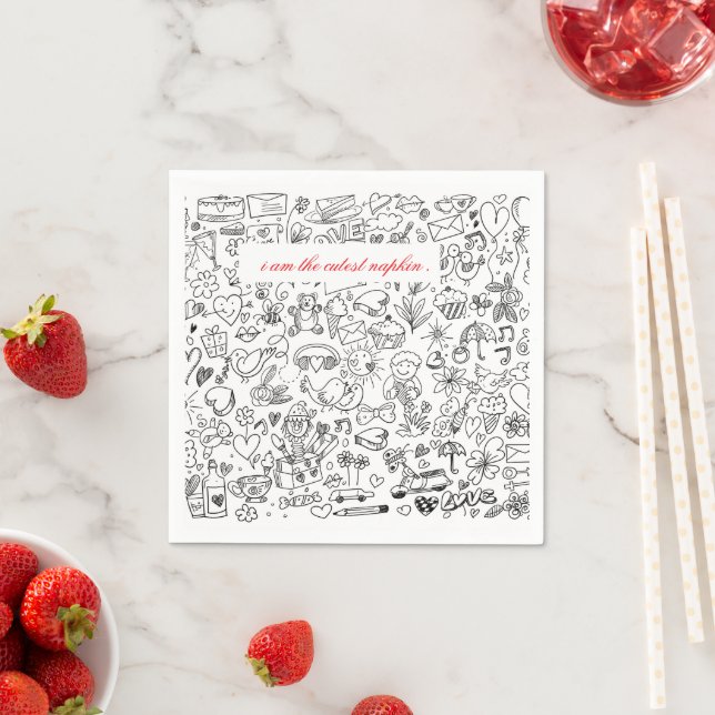 Black & White Cutest Napkin Doodle (Insitu)