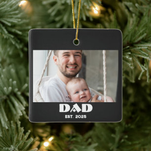 Black White Dad Established Bold Photo Ceramic Ornament