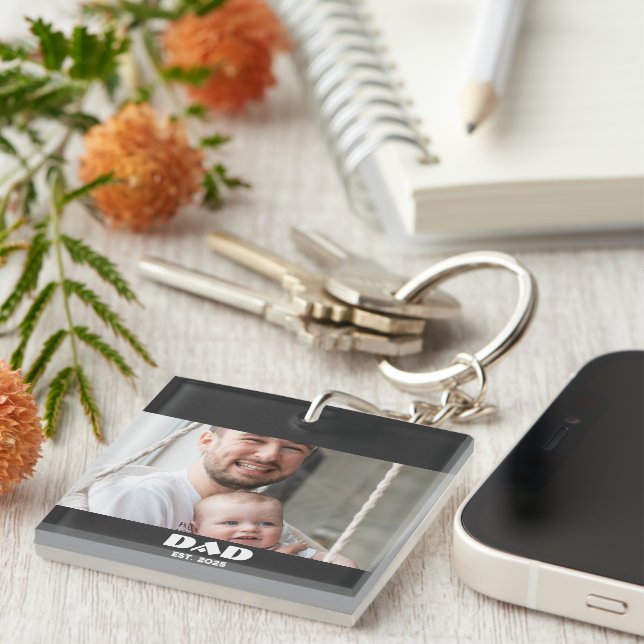 Black White Dad Established Bold Photo Keychain (Front Right)