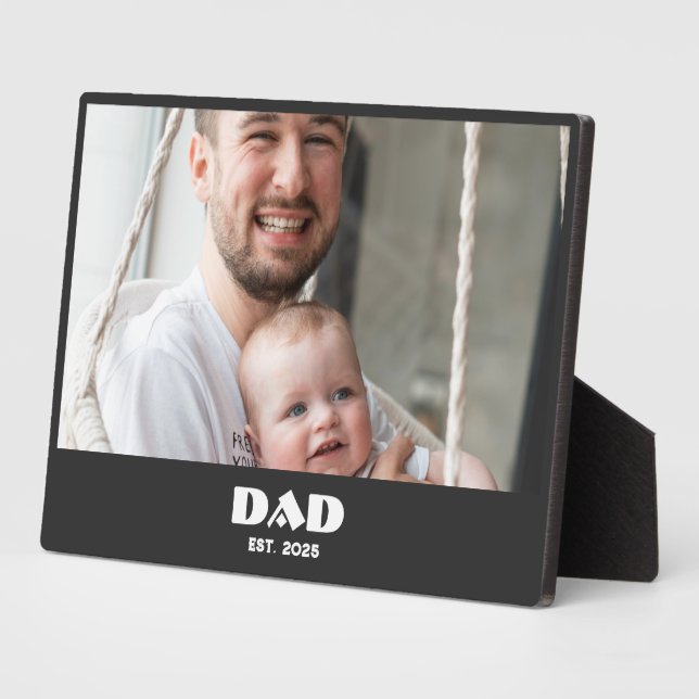 Black White Dad Established Bold Photo Plaque (Side)