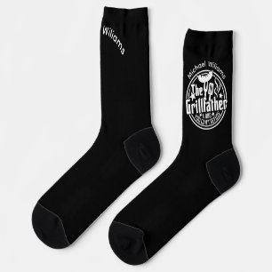 Black White Dad Personalized BBQ Grillfather Socks