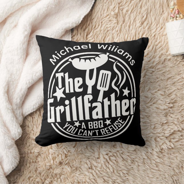 Black White Dad Personalized BBQ Grillfather Throw Pillow (Blanket)