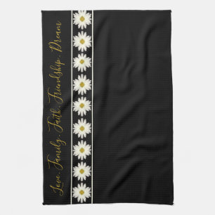Black White Daisy Designed Kitchen Towel
