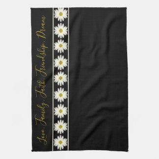 Black White Daisy Designed Kitchen Towel