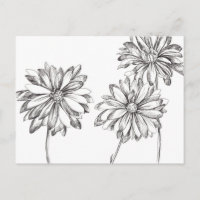 Black White Daisy Flower Bouquet Drawing