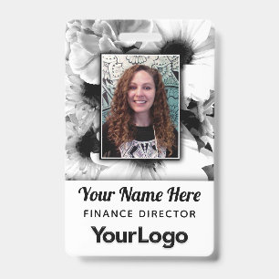 Black & White Daisy Flowers Carnation Floral Photo Badge