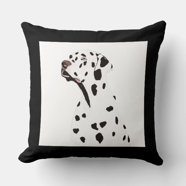 Black/White Dalmatian Dog Illustration Throw Pillow (Front)