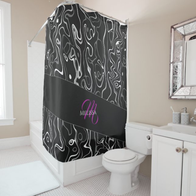 Black white damascus abstract pattern Monogram (In Situ)