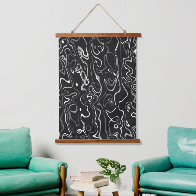 Black white damascus abstract swirls cool pattern hanging tapestry (Living Room)