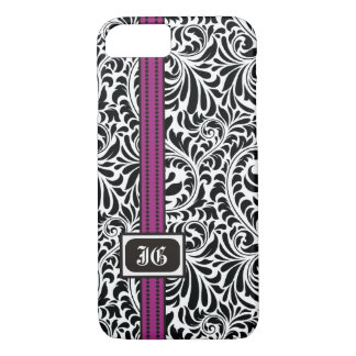 Black white damask and purple band with initials iPhone 8/7 case
