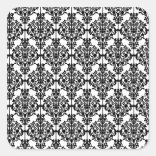Black & White Damask Art Print Square Sticker